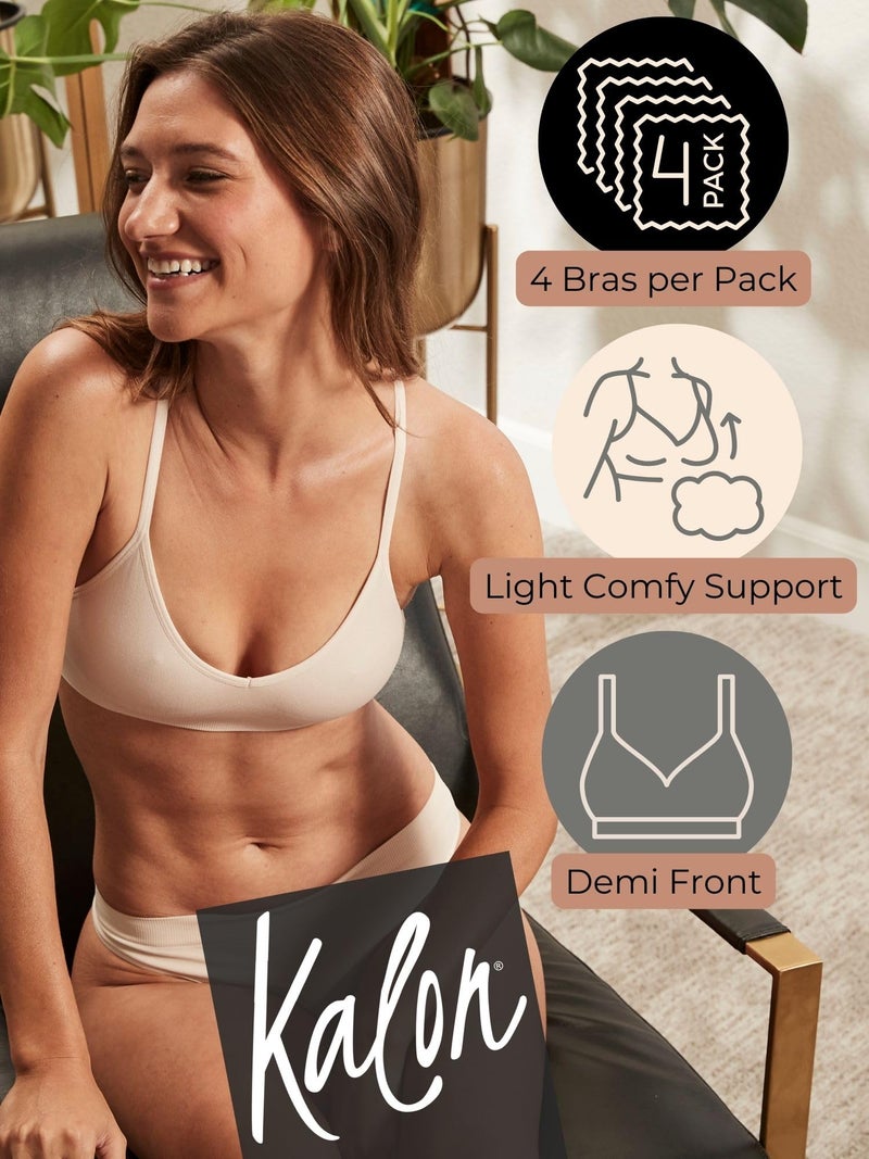 Kalon Womenâ€™s 4 Pack Demi Padded Bralette Wireless Comfortable Bra (M/L Busty, Basics) - Image 2